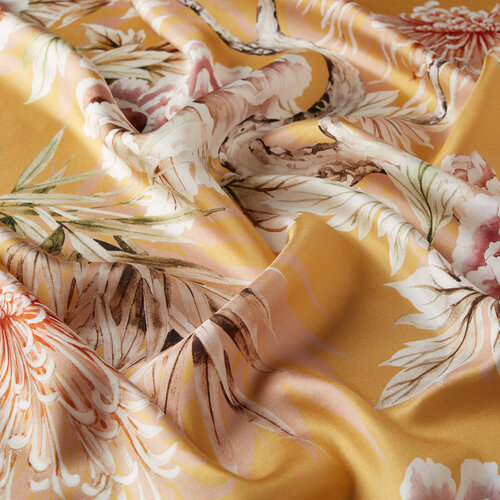 Yellow Fuji Print Silk Twill Scarf