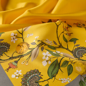 ipekevi - Yellow Grey Lemon Tree Twill Silk Scarf (1)